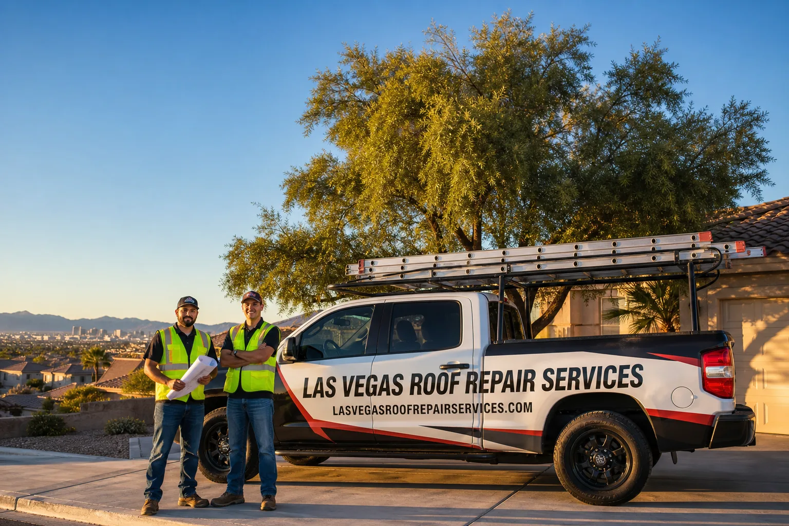 Las Vegas Roof Repair Services service vehicle and crew in Las Vegas, NV